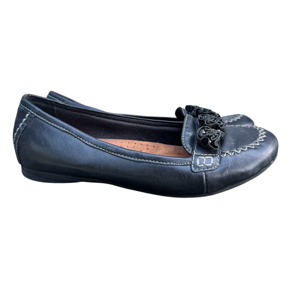 Cobb Hill by New Balance Women‎ Black Leather Ruffle Moccasin Flats CAH01BK 8.5W